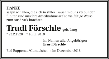 Traueranzeige von Trudl Förschle 