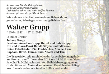 Traueranzeige von Walter Grupp 