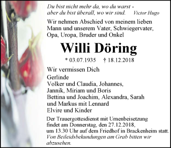 Traueranzeige von Willi Döring 