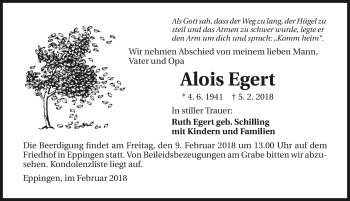 Traueranzeige von Alois Egert 