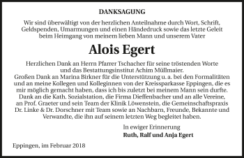 Traueranzeige von Alois Egert 