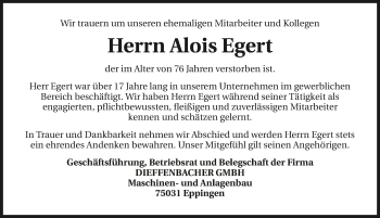 Traueranzeige von Alois Egert 