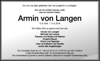 Traueranzeige von Armin von Langen 