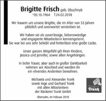 Traueranzeige von Brigitte Frisch 