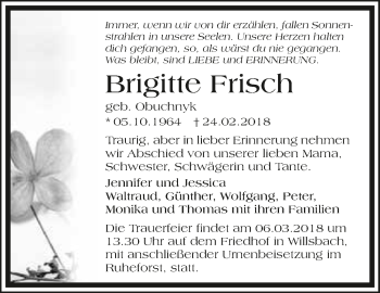 Traueranzeige von Brigitte Frisch 