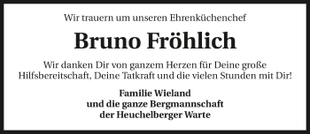 Traueranzeige von Bruno Fröhlich 