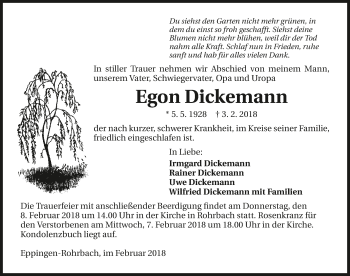 Traueranzeige von Egon Dickemann 