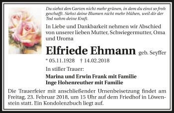 Traueranzeige von Elfriede Ehmann 