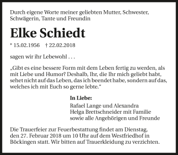 Traueranzeige von Elke Schiedt 