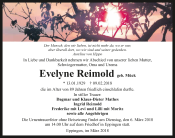 Traueranzeige von Evelyne Reimold 