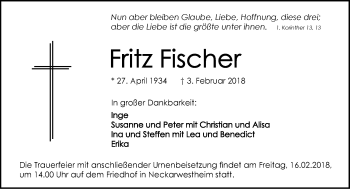 Traueranzeige von Friedrich Fischer 