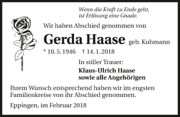 Traueranzeige von Gerda Haase 