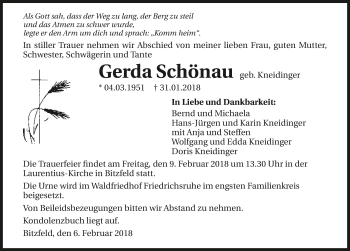 Traueranzeige von Gerda Schönau 
