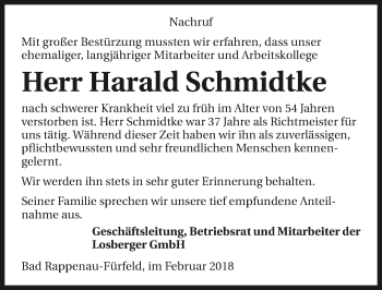 Traueranzeige von Harald Schmidtke 