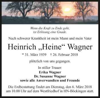 Traueranzeige von Heinrich Wagner 