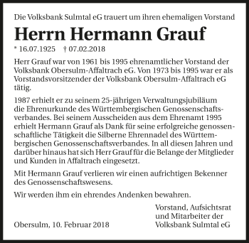 Traueranzeige von Hermann Grauf 