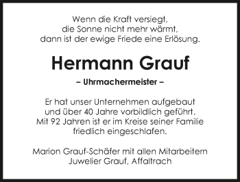 Traueranzeige von Hermann Grauf 