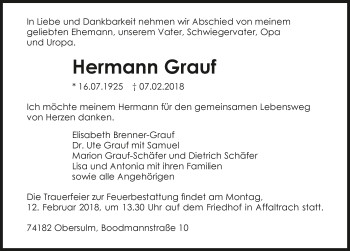 Traueranzeige von Hermann Grauf 