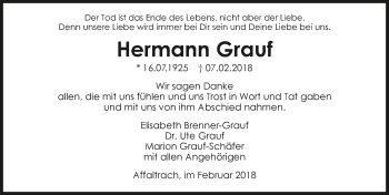 Traueranzeige von Hermann Grauf 