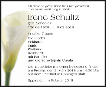 Traueranzeige von Irene Schultz 