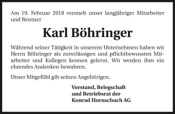 Traueranzeige von Karl Böhringer 
