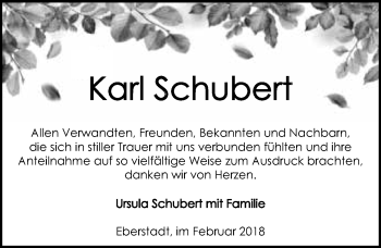 Traueranzeige von Karl Schubert 