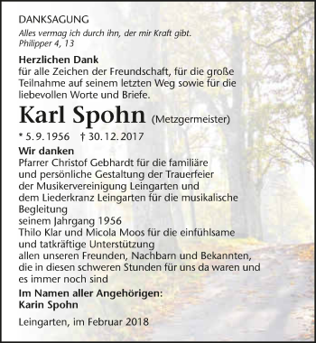 Traueranzeige von Karl Spohn 