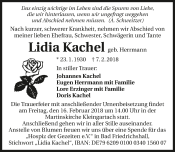 Traueranzeige von Lidia Kachel 