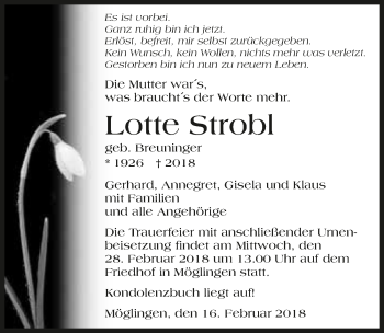 Traueranzeige von Lotte Strobl 
