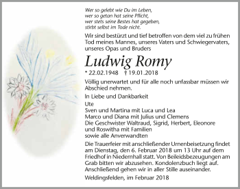 Traueranzeige von Ludwig Romy 
