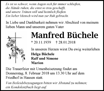 Traueranzeige von Manfred Büchele 