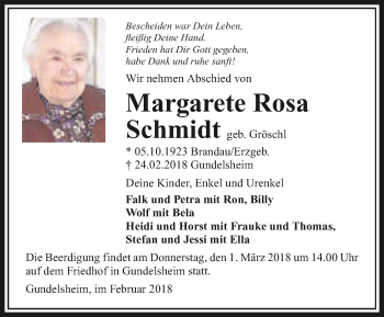 Traueranzeige von Margarete Rosa Schmidt 