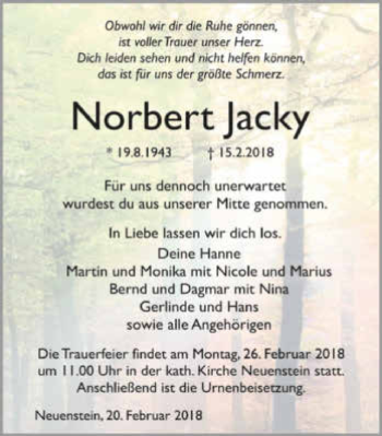 Traueranzeige von Norbert Jacky 