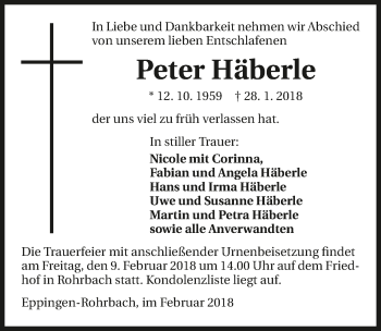 Traueranzeige von Peter Häberle 