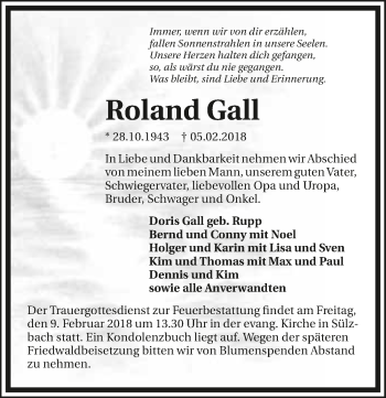 Traueranzeige von Roland Gall 