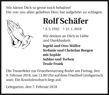 Traueranzeige von Rolf Schäfer 