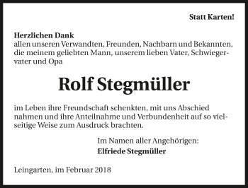 Traueranzeige von Rolf Stegmüller 