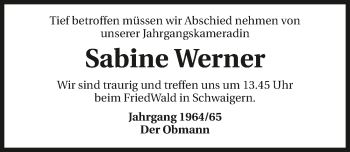 Traueranzeige von Sabine Werner 