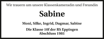 Traueranzeige von Sabine Werner 