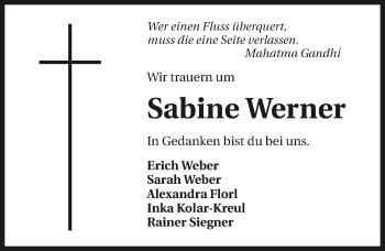 Traueranzeige von Sabine Werner 