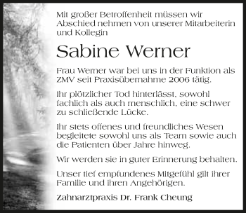 Traueranzeige von Sabine Werner 