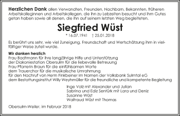 Traueranzeige von Siegfried Wüst 