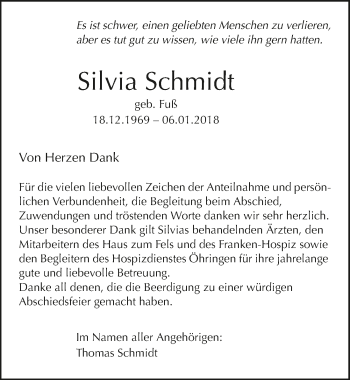 Traueranzeige von Silvia Schmidt 