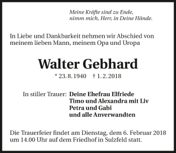 Traueranzeige von Walter Gebhard 