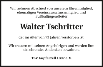 Traueranzeige von Walter Tschritter 