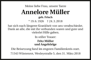 Traueranzeige von Annelore Müller 