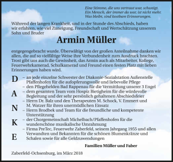 Traueranzeige von Armin Müller 