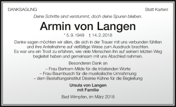 Traueranzeige von Armin von Langen 