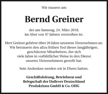 Traueranzeige von Bernd Greiner 