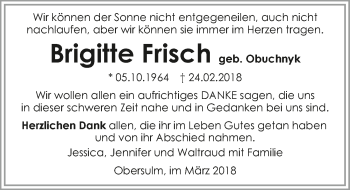 Traueranzeige von Brigitte Frisch 